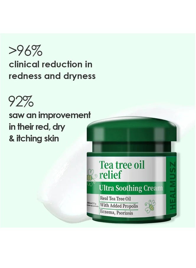 HEALMUSZ - Ultra Soothing Cream Tea Tree Oil Relief Tea Tree Oil Psoriasis Cream Psoriasis Ointment with Tea Tree Oil Relieve Skin Itching and Inhibit Fungal Infection Psoriasis Treatment Lotion Cream 25g - Image 1