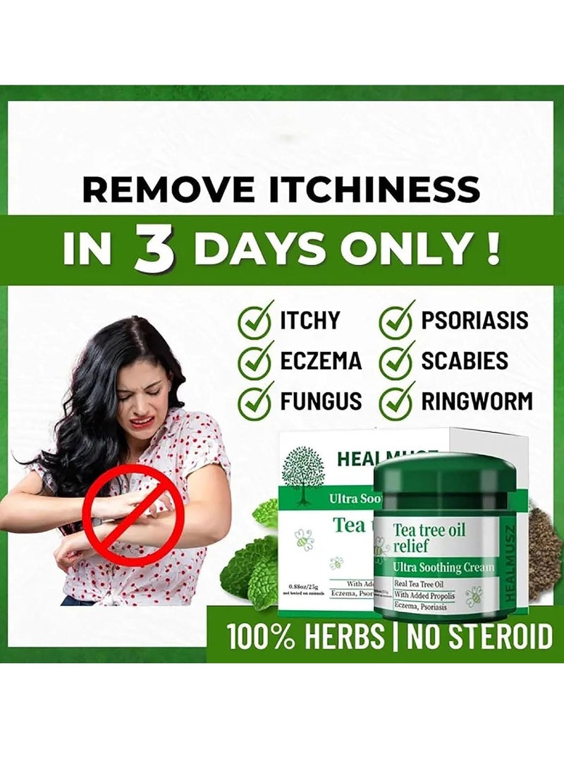 HEALMUSZ - Ultra Soothing Cream Tea Tree Oil Relief Tea Tree Oil Psoriasis Cream Psoriasis Ointment with Tea Tree Oil Relieve Skin Itching and Inhibit Fungal Infection Psoriasis Treatment Lotion Cream 25g - Image 1