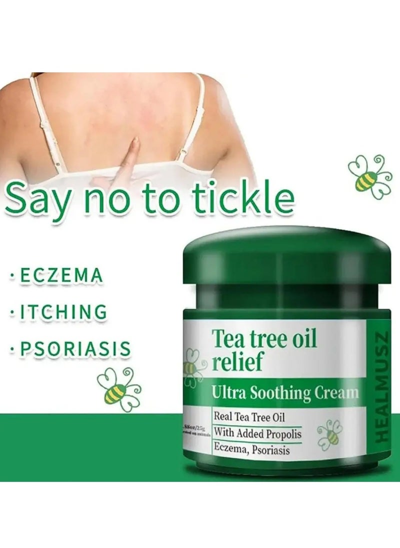 HEALMUSZ - Ultra Soothing Cream Tea Tree Oil Relief Tea Tree Oil Psoriasis Cream Psoriasis Ointment with Tea Tree Oil Relieve Skin Itching and Inhibit Fungal Infection Psoriasis Treatment Lotion Cream 25g - Image 1