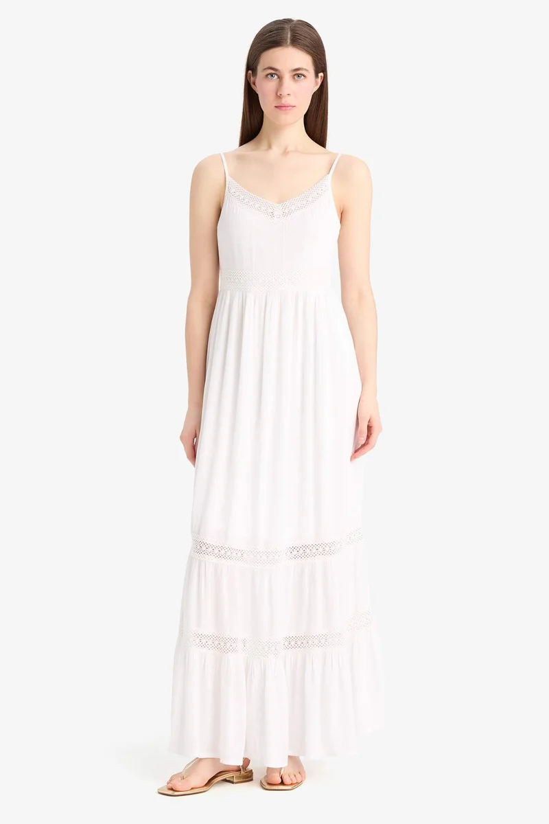 ديفاكتو A Line V-Neck Cotton Sleeveless Midi Dress