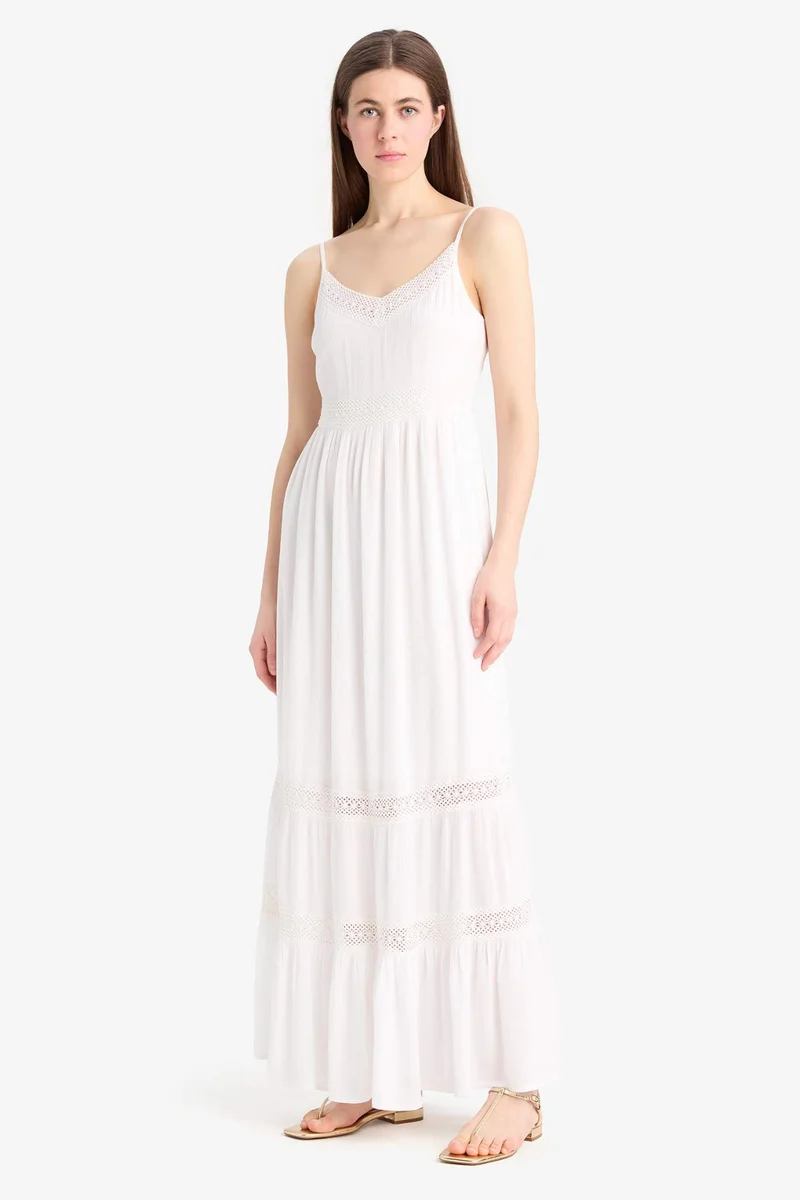 ديفاكتو A Line V-Neck Cotton Sleeveless Midi Dress