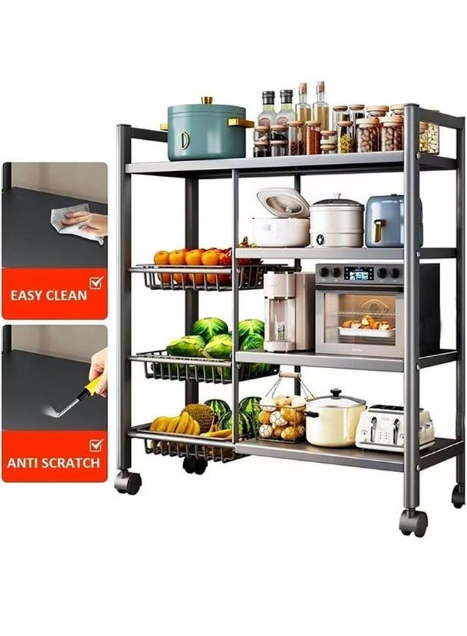 BLOOMING TIME 4-Tier Kitchen Racks, Three Mesh Baskets, With Wheels For Easy Movement, Black  - Image 1
