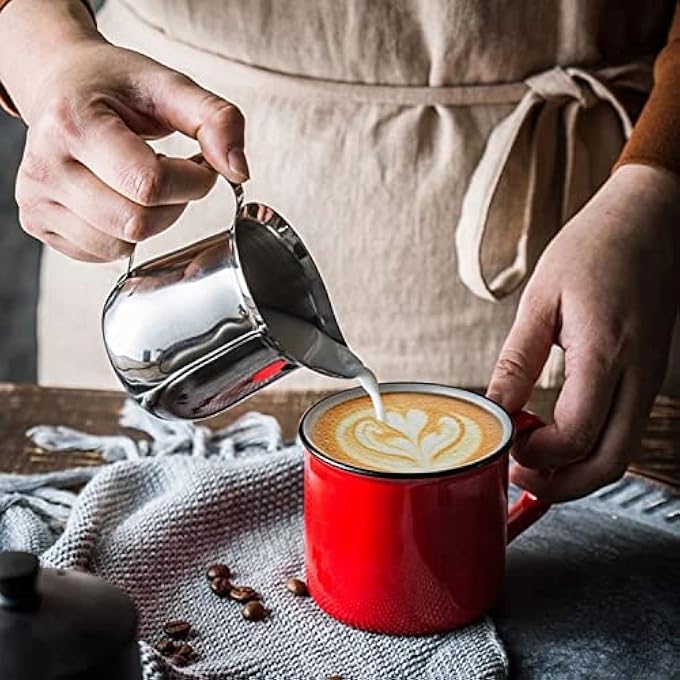 كاست ويف إبريق رغوة الحليب على شكل جرس صغير من الفولاذ المقاوم للصدأ سعة 5 أونصات، إبريق كريمة الحليب لباريستا الكابتشينو قهوة الإسبريسو، قطعتان - Image 4