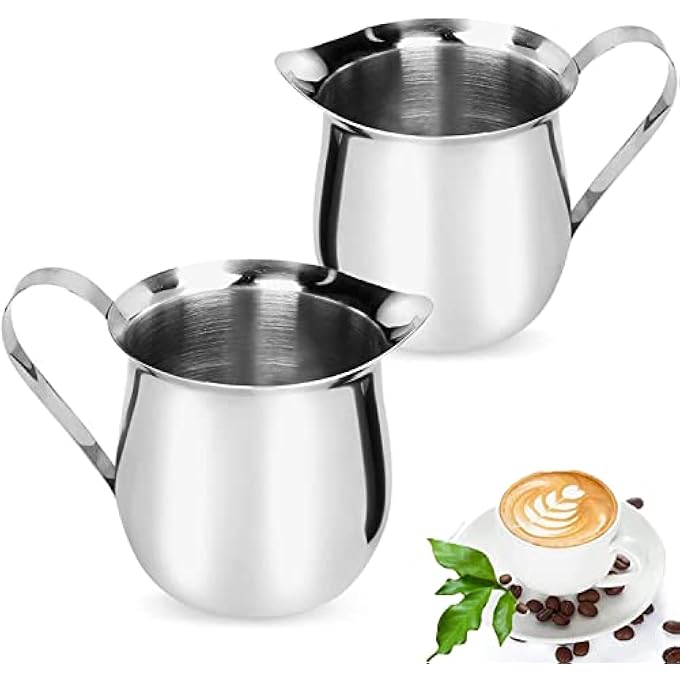 كاست ويف إبريق رغوة الحليب على شكل جرس صغير من الفولاذ المقاوم للصدأ سعة 5 أونصات، إبريق كريمة الحليب لباريستا الكابتشينو قهوة الإسبريسو، قطعتان - Image 1