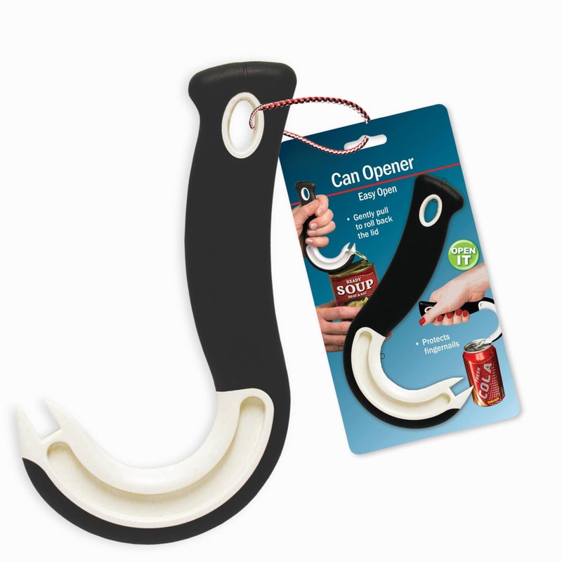 Jokari Ring Pull Can Opener for Soda and Food Cans Arthritis Aid with Non Slip Grip for Seniors Kids and Nail Protection Manual Pull Tab Tool for Easy Open Cans Black Dishwasher Safe