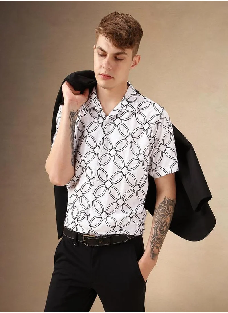 دينيس لينغو Men's Multicoloured 100% Polyester Printed Button Down Relaxed Fit Shirt