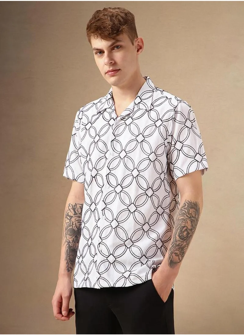 دينيس لينغو Men's Multicoloured 100% Polyester Printed Button Down Relaxed Fit Shirt