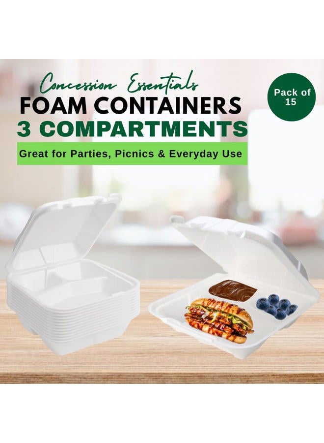 Concession Essentials Foam Containers 3 Compartment / 9" x 9" x 3.5" - Pack of 15ct - Image 2