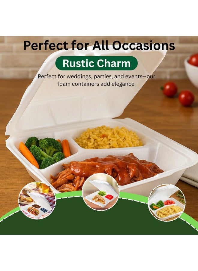 Concession Essentials Foam Containers 3 Compartment / 9" x 9" x 3.5" - Pack of 15ct - Image 4