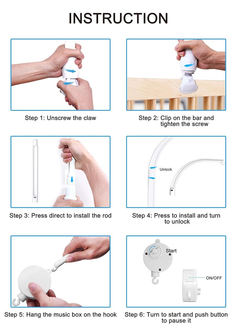 AFUNTA 23 Inch Baby Mobile for Crib Adjustable RotatableCrib Mobile Arm with Music Box Crib Mobile for Baby Nursery Decor - Image 5