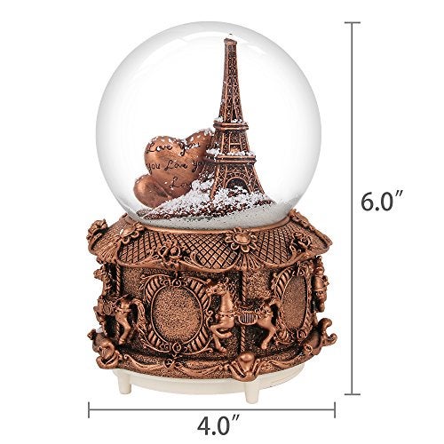 QTKJ Paris Snow Musical Globe with Color Changing LED Lights, Eiffel Tower Snow Globe with Merry-go-Round Base, 100mm 6" Tall Souvenirs Collection - Image 4
