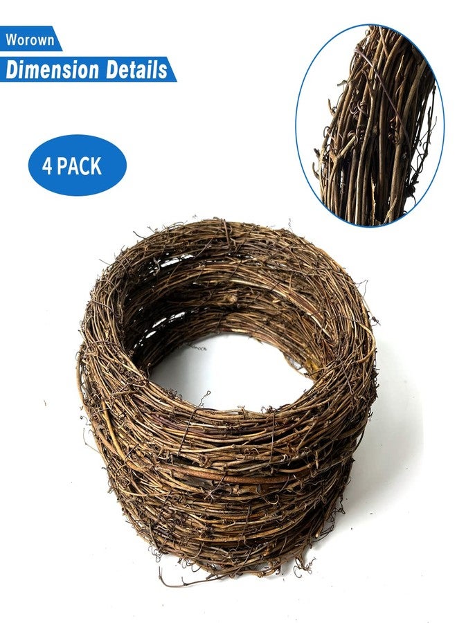 Worown 4 Pcs 12 Inch Natural Grapevine Wreaths, Vine Branch Wreath, Rattan Wreath for DIY Christmas Craft, Front Door Wall Hanging, Wedding and Party Decors - Image 3