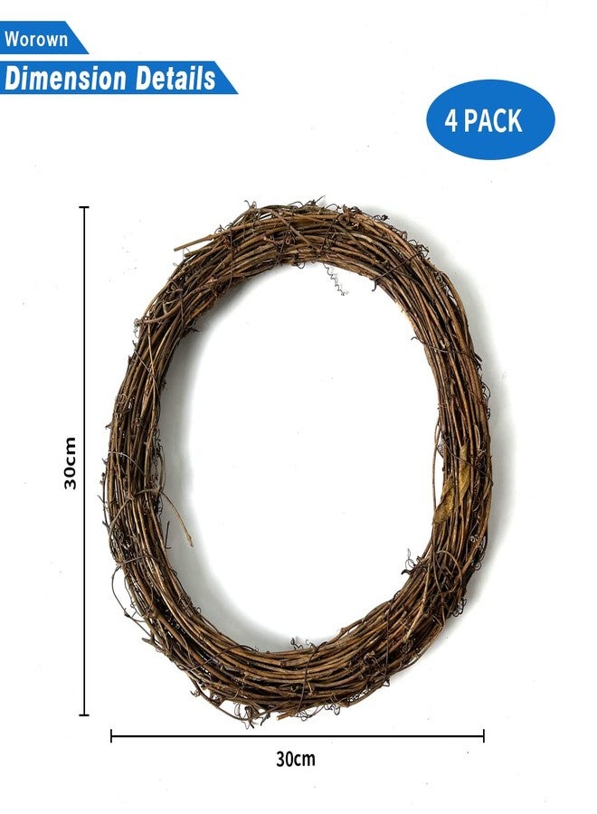 Worown 4 Pcs 12 Inch Natural Grapevine Wreaths, Vine Branch Wreath, Rattan Wreath for DIY Christmas Craft, Front Door Wall Hanging, Wedding and Party Decors - Image 2