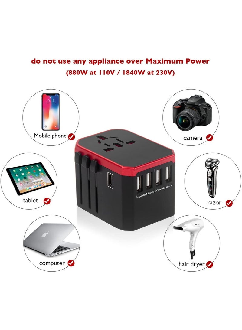 Barakah Universal Travel Adapter, 4 USB Ports with 5.6A High Speed Charger and 1 3.0A Type C International Wall All in One Adaptor for Mobile Phones Tablets Worldwide - Image 5