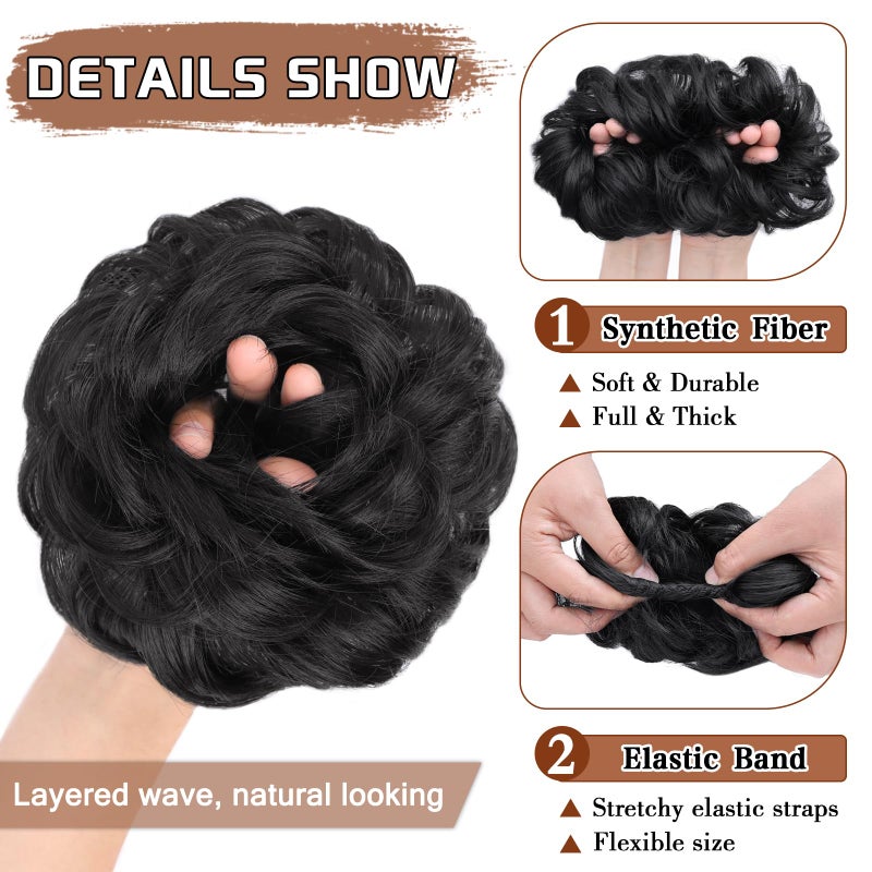 MORICA Messy Hair Bun Hair Scrunchies Extension Curly Wavy Messy Bun Hair Synthetic Chignon Hairpieces for Women(Jet Black) - Image 3