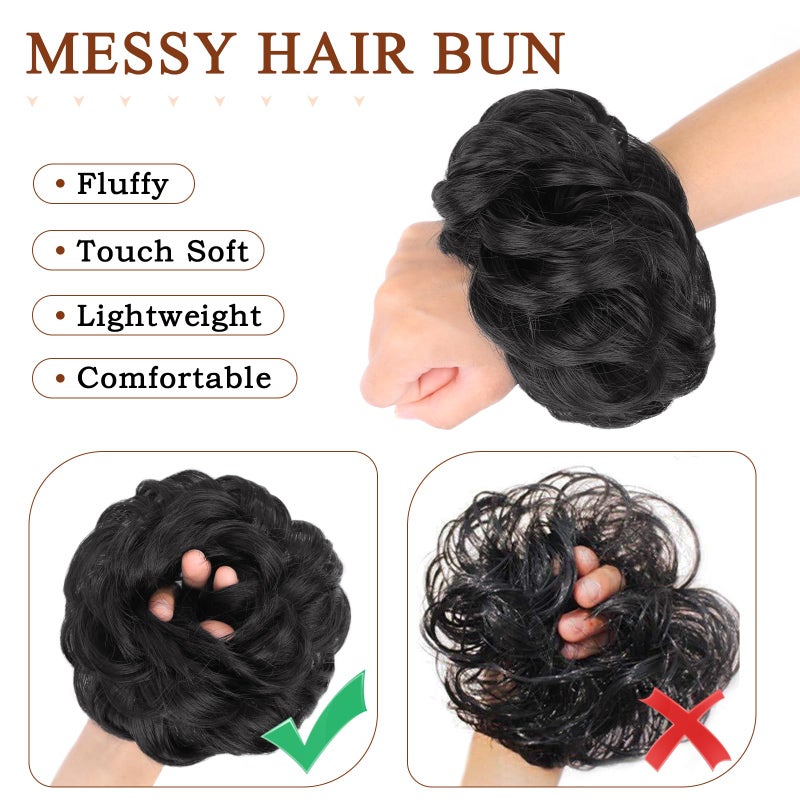 MORICA Messy Hair Bun Hair Scrunchies Extension Curly Wavy Messy Bun Hair Synthetic Chignon Hairpieces for Women(Jet Black) - Image 4