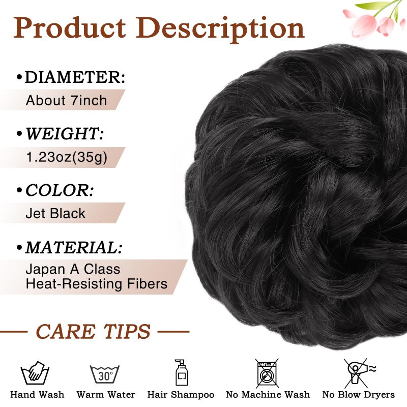 MORICA Messy Hair Bun Hair Scrunchies Extension Curly Wavy Messy Bun Hair Synthetic Chignon Hairpieces for Women(Jet Black) - Image 2