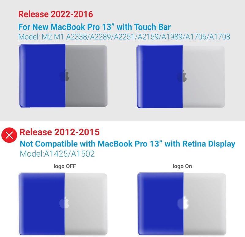 I Benzer Compatible with 2025 2024 M2 MacBook Pro 13 Inch Case 2025-2016 M1 A2338 A2289 A2251 A2159 A1989 A1706 A1708, Hard Shell Case & Keyboard Cover for Mac Pro 13, Royal Blue, T13RBL+1 - Image 4