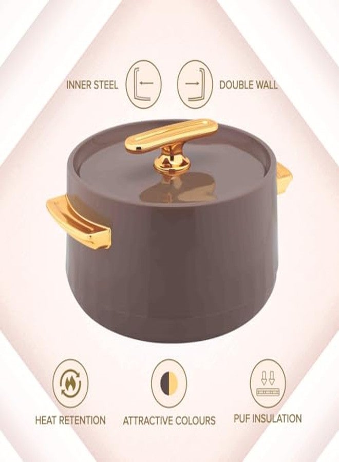 WARMEO طاجن وارميو بيرل دائري الشكل من الفولاذ المقاوم للصدأ، عبوة من قطعة واحدة (1400 مل، لون الشوكولاتة المثلجة) خالٍ من مادة BPA | عزل حراري متطور من البولي يوريثان | يحافظ على الطعام ساخنًا وطازجًا لساعات طويلة | مناسب لتحضير الشاباتي، والروتي، والبرياني، وغيرها - Image 3