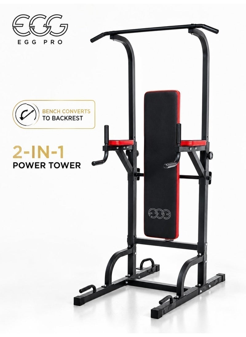 EGG PRO Multifunction Power Tower with Bench Pull Up Bar Dip Station for Home Gym Workout Strength Training Fitness Equipment - Image 1