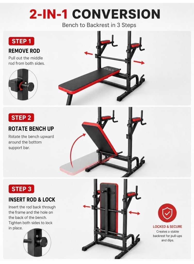 EGG PRO Multifunction Power Tower with Bench Pull Up Bar Dip Station for Home Gym Workout Strength Training Fitness Equipment - Image 3