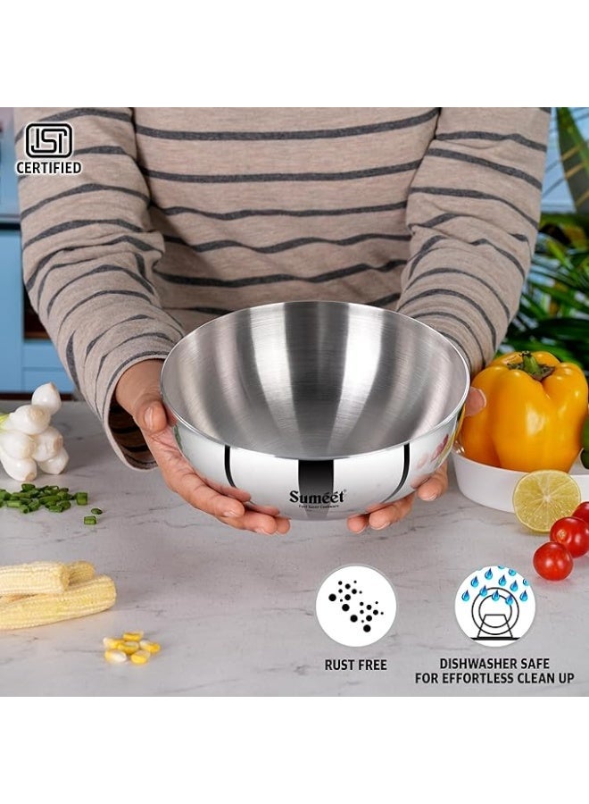 Sumeet ISI Certified Cook Smart TriPly Steel-Aluminium-Steel 3 Layer Round Bottom Tasra - 20cm, 1.700Ltr, Silver - Image 2