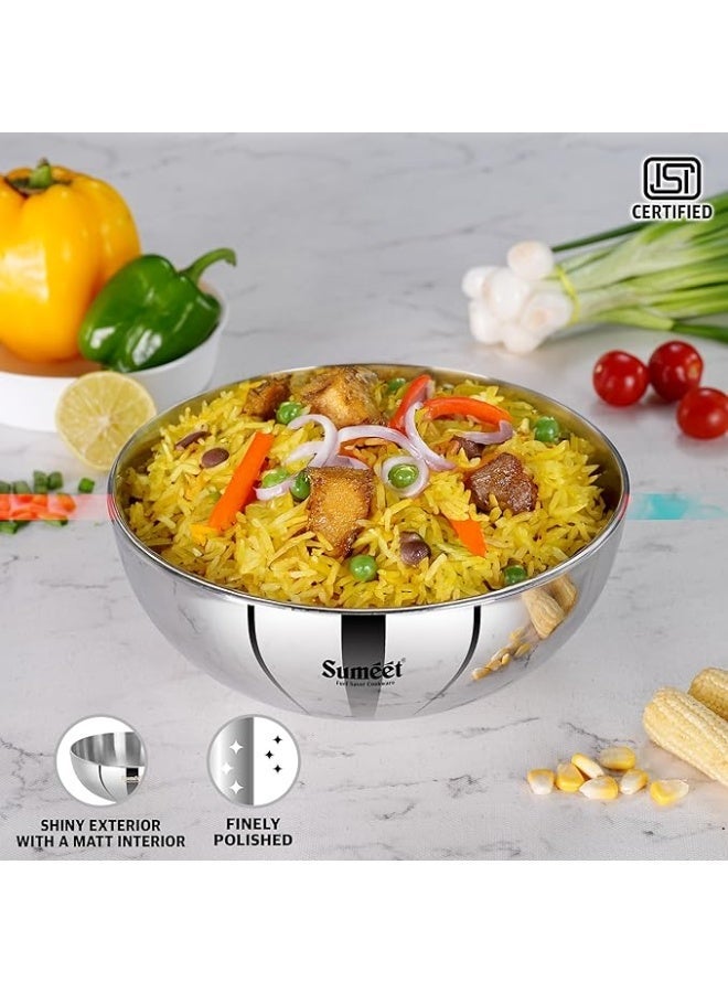 Sumeet ISI Certified Cook Smart TriPly Steel-Aluminium-Steel 3 Layer Round Bottom Tasra - 20cm, 1.700Ltr, Silver - Image 4
