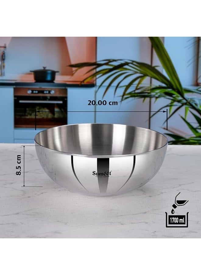 Sumeet ISI Certified Cook Smart TriPly Steel-Aluminium-Steel 3 Layer Round Bottom Tasra - 20cm, 1.700Ltr, Silver - Image 3