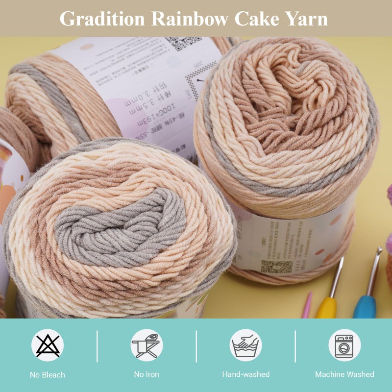 Mdoker Ombre Cake Yarn for Crocheting 4PCS Gradient Yarn Cake-4x100g 45% Cotton 55% Acrylic Rainbow Cotton Yarn for Knitting,Shawls,Blankets,Scarves,Garments(Brown) - Image 5