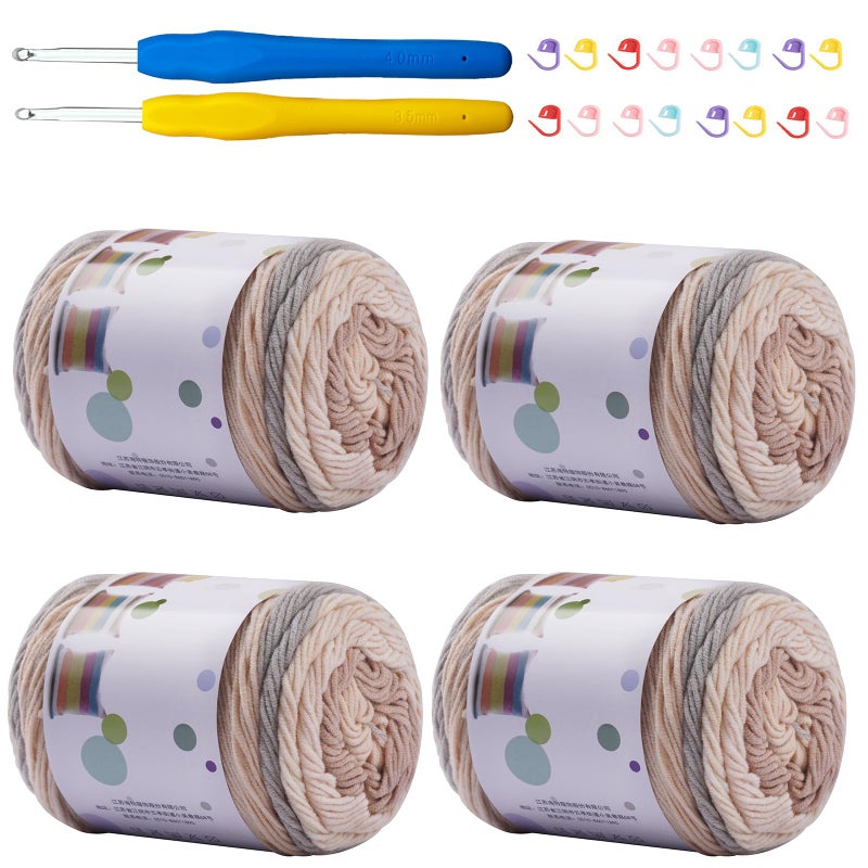 Mdoker Ombre Cake Yarn for Crocheting 4PCS Gradient Yarn Cake-4x100g 45% Cotton 55% Acrylic Rainbow Cotton Yarn for Knitting,Shawls,Blankets,Scarves,Garments(Brown) - Image 1