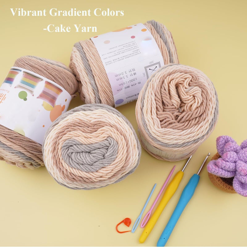 Mdoker Ombre Cake Yarn for Crocheting 4PCS Gradient Yarn Cake-4x100g 45% Cotton 55% Acrylic Rainbow Cotton Yarn for Knitting,Shawls,Blankets,Scarves,Garments(Brown) - Image 3