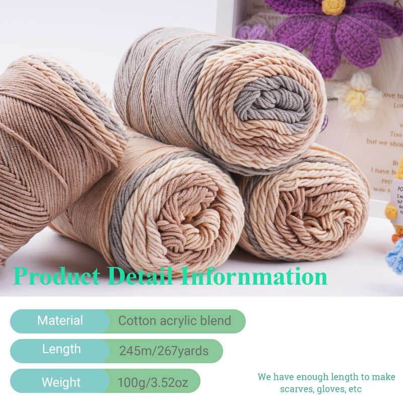 Mdoker Ombre Cake Yarn for Crocheting 4PCS Gradient Yarn Cake-4x100g 45% Cotton 55% Acrylic Rainbow Cotton Yarn for Knitting,Shawls,Blankets,Scarves,Garments(Brown) - Image 2