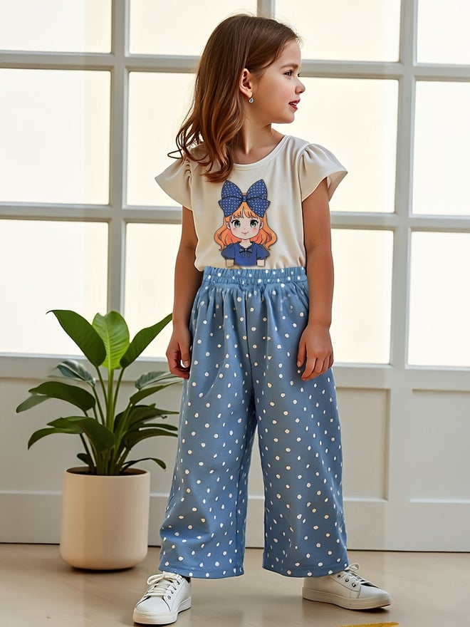 تايك تو طقم ولادي قطعتين قميص أزرق منقط وبنطلون واسع - Image 4