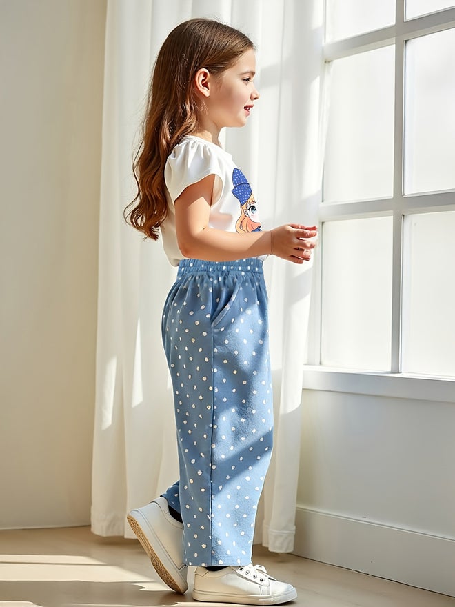 تايك تو طقم ولادي قطعتين قميص أزرق منقط وبنطلون واسع - Image 3