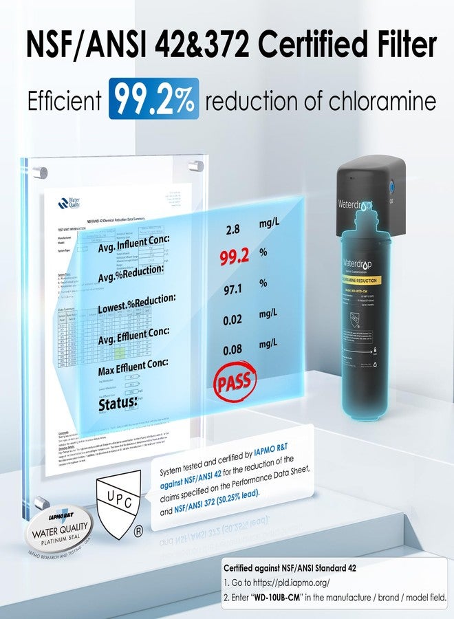 ووتر دروب خرطوشة فلتر بديلة Waterdrop RF10-CM لفلتر المياه 10UB-CM تحت الحوض، تقلل 99% من الكلورامين والكلور والطعم والرائحة الكريهة، معتمدة من NSF/ANSI 42 - Image 5