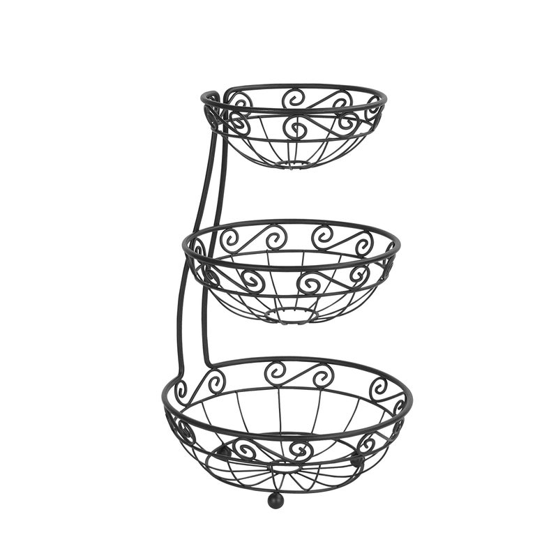 Spectrum Spectrum Scroll Arched Server Stacked 3Tier Bowls Counters Traditional Kitchen Dcor  Fruit Basket Stand Black 