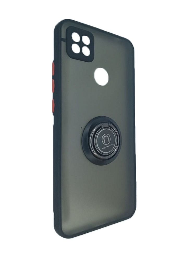 غطاء حماية خلفي مدخن شبه شفاف مع حلقة معدنية لهاتف Xiaomi Redmi 9C أسود - Image 1