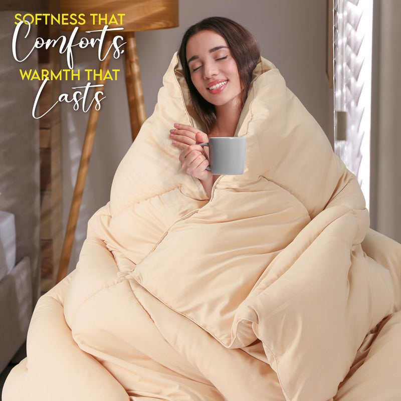 Utopia Bedding Comforter Duvet Insert, Quilted Comforter with Corner Tabs, Box Stitched Down Alternative Comforters Queen Size (Beige) - Image 4