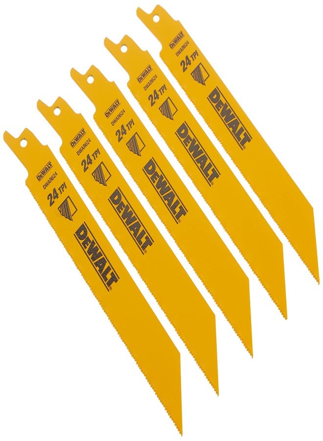 DEWALT Reciprocating Saw Blades, Straight Back, Bi-Metal, 6-Inch 24 TPI, 5-Pack (DW4813) - Image 3