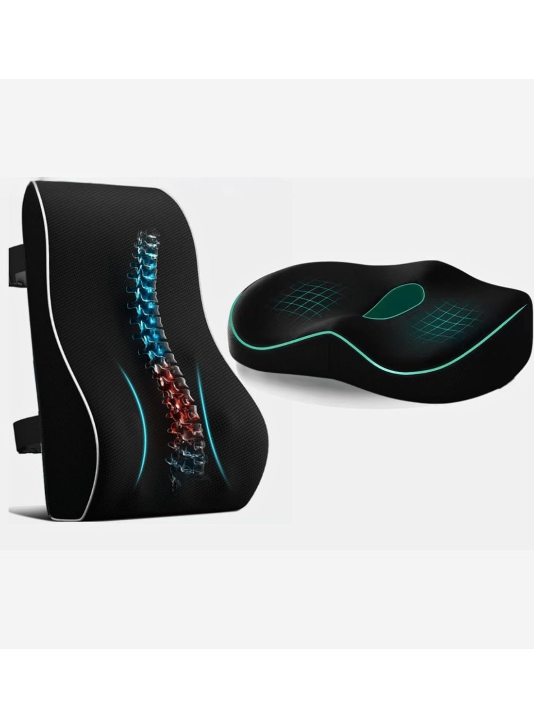 Comfortable backrest and seat cushion set – orthopedic lumbar support and ergonomic seat for car and office