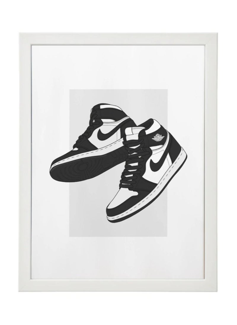 Boomah Accessories Nike Air Jordan 1 Black and White Sneaker Poster with Frame 30x40cm 