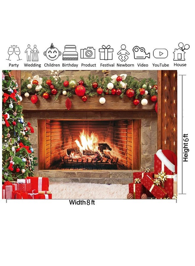 CYLYH 8x6ft Christmas Photography Backdrop Christmas Fireplace Theme Backdrop Christmas Party Decorations Birthday Party Kids Portrait Photo Studio Booth Props - Image 4