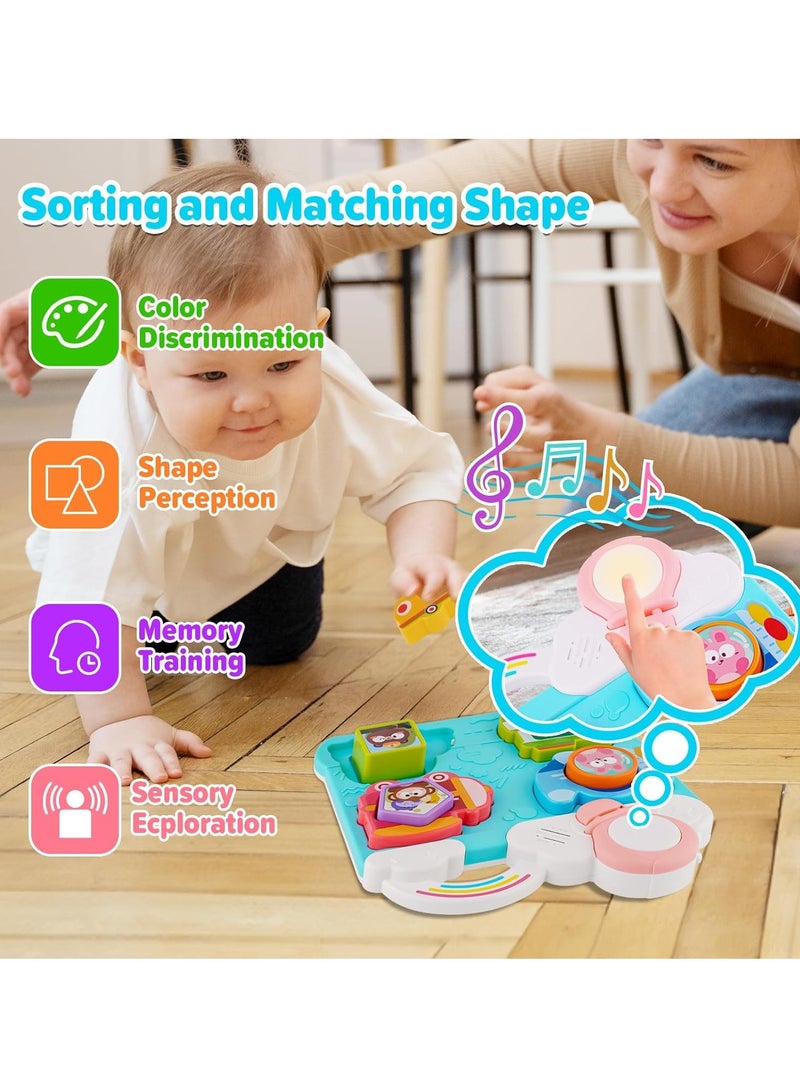 Montessori Early Education Busy Board Light Music Fun Traffic Fruit Building Blocks Matching Children's Educational Cognitive Toys (HE8088 Pink) - Image 5