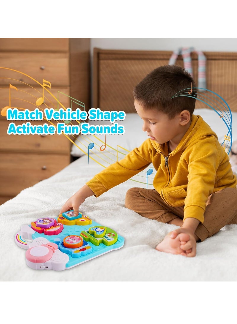 Montessori Early Education Busy Board Light Music Fun Traffic Fruit Building Blocks Matching Children's Educational Cognitive Toys (HE8088 Pink) - Image 2