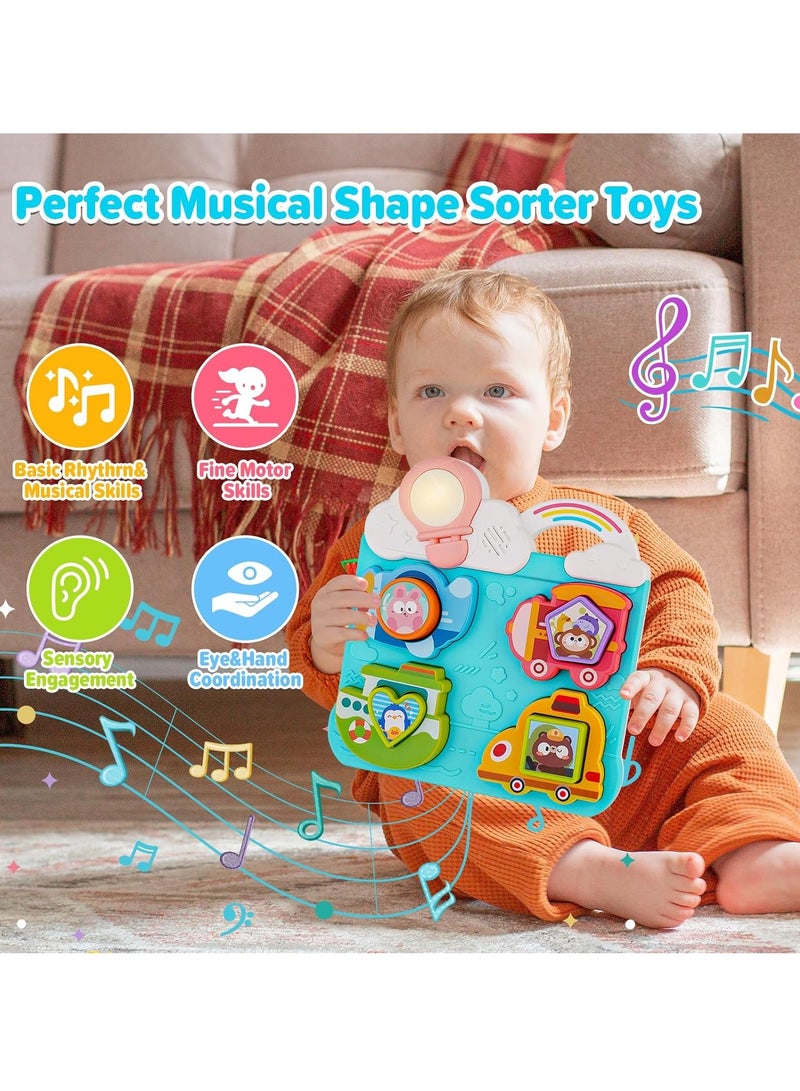 Montessori Early Education Busy Board Light Music Fun Traffic Fruit Building Blocks Matching Children's Educational Cognitive Toys (HE8088 Pink) - Image 4