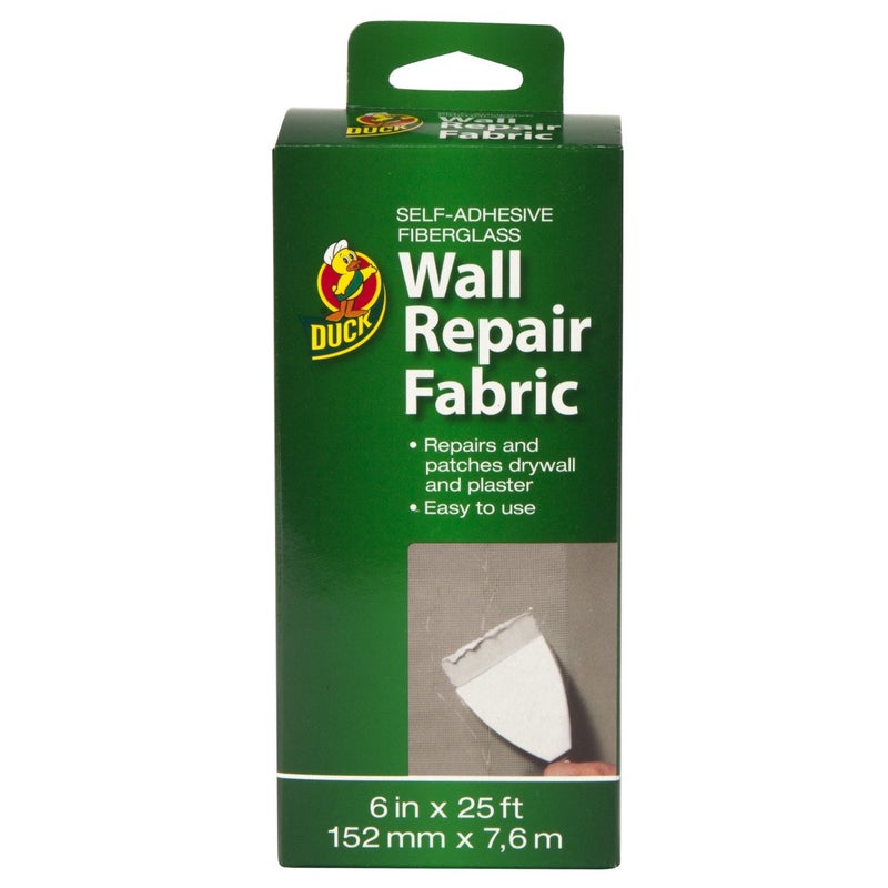 Duck Brand Self-Adhesive Drywall Repair Fabric, 6-Inch by 25 Feet, Single Roll, White (282084) - Image 1