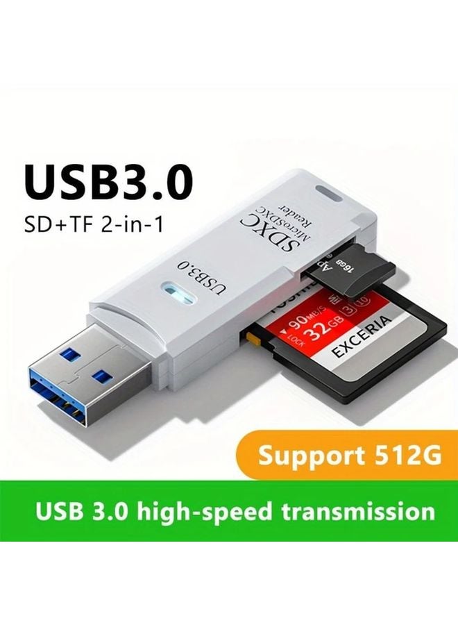 White USB 3 0 2 In 1 Multi Card Reader High Speed Micro SD TF Memory Flash Drive Adapter - Image 2