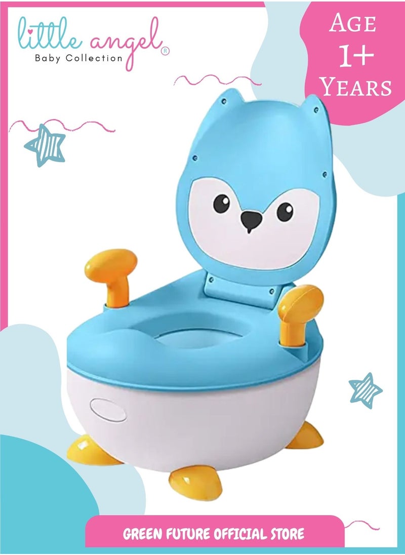 Little Angel Baby Potty Chair - Comfortable Toddler Toilet Seat with Handles, Potty Training Chair for Kids, Easy Clean Removable Tray, Blue  - Image 1