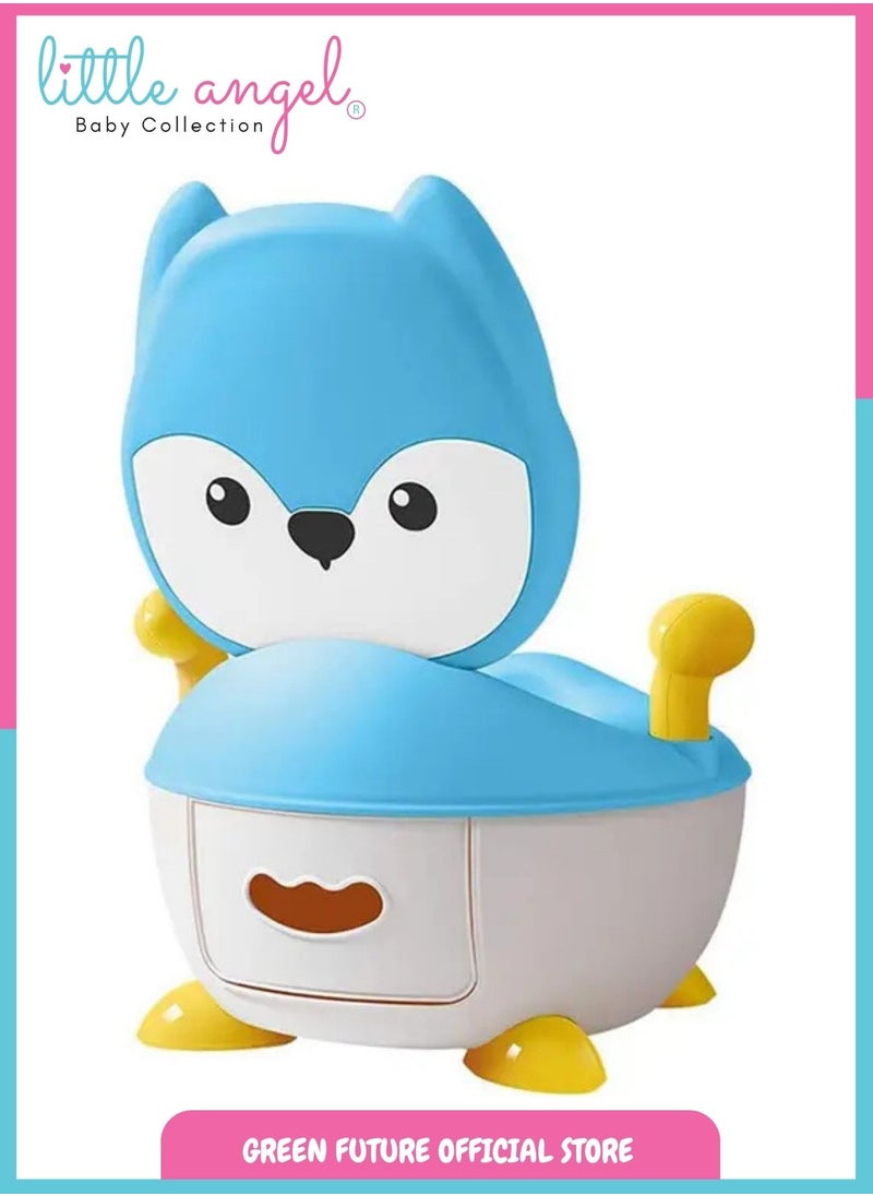 Little Angel Baby Potty Chair - Comfortable Toddler Toilet Seat with Handles, Potty Training Chair for Kids, Easy Clean Removable Tray, Blue  - Image 2