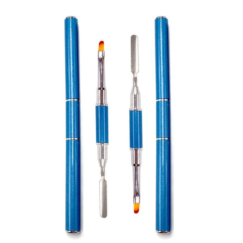2 Pack of Polygel Brush and Picker DualEnded 2 IN 1 Design Stainless Steel Gel Nail Brush Polygel Slice Tool for PolyGel UV Gel Acrylic Nails Extension Quick Building GelLake Blue